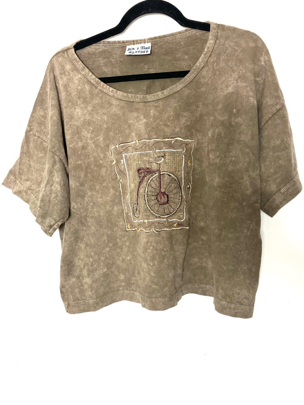 Vintage Liz and Jane Maxi Art Boxy Tee Unicycle Overdye Made in USA OSFM